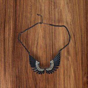 Black Gold‎ Winged Rhinestone Statement Necklace Bold Crescent  Adjustable